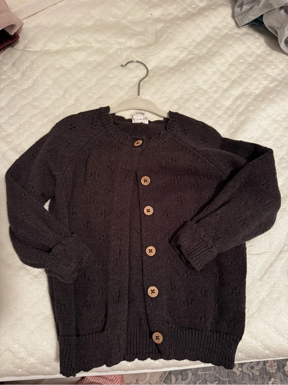Jamie Kay Dark Gray Knit Cardigan with Wooden Buttons